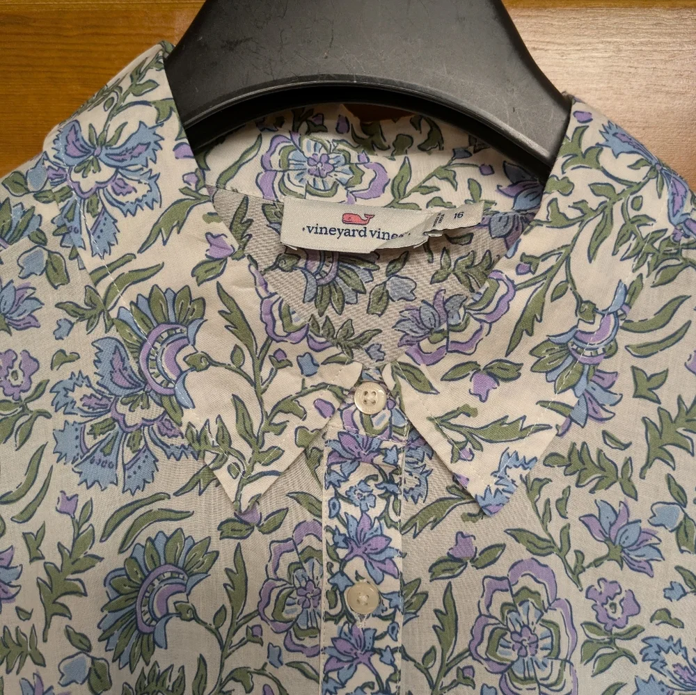 Vineyard Vines Cotton Floral Long Sleeve Top Size 16 - Picture 3 of 11